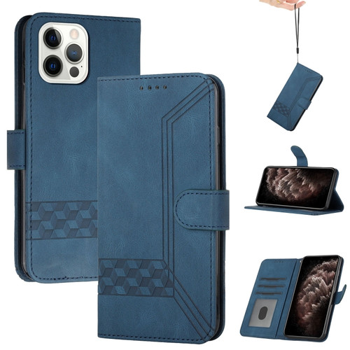 iPhone 15 Pro Cubic Skin Feel Flip Leather Phone Case - Blue