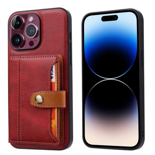 iPhone 15 Pro Calfskin Card Slot TPU + PU Phone Case - Red