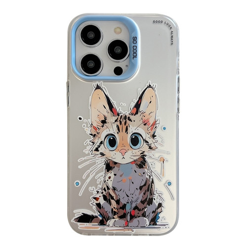 iPhone 15 Pro Animal Pattern Oil Painting Series PC + TPU Phone Case - Stupid Cat