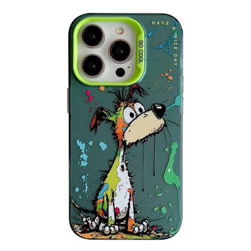 iPhone 15 Pro Animal Pattern Oil Painting Series PC + TPU Phone Case - Green Dog