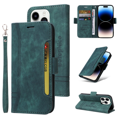 iPhone 15 Pro BETOPNICE Dual-side Buckle Leather Phone Case - Green