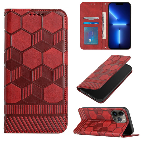 iPhone 15 Pro Football Texture Magnetic Leather Flip Phone Case - Red
