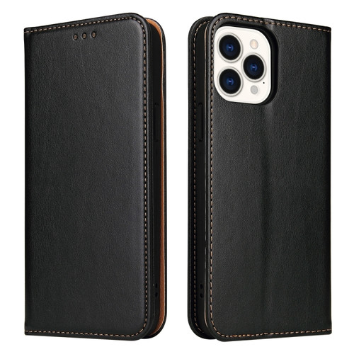 iPhone 15 Pro Fierre Shann PU Genuine Leather Texture Phone Case - Black