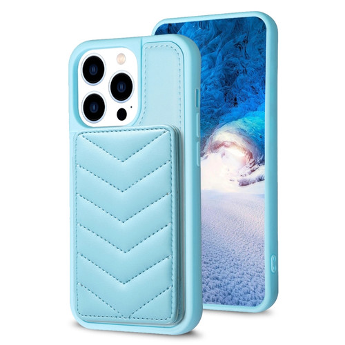 iPhone 15 Pro BF26 Wave Pattern Card Bag Holder Phone Case - Blue