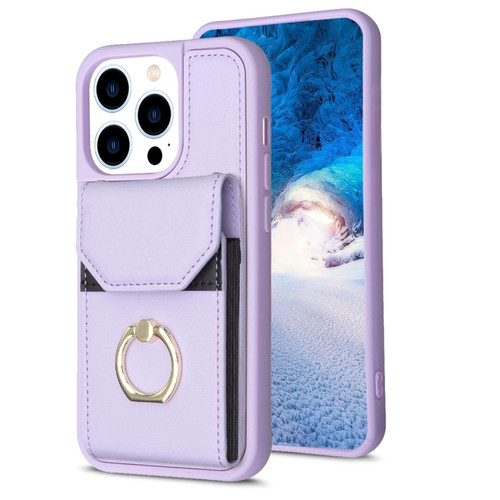 iPhone 15 Pro BF29 Organ Card Bag Ring Holder Phone Case - Purple