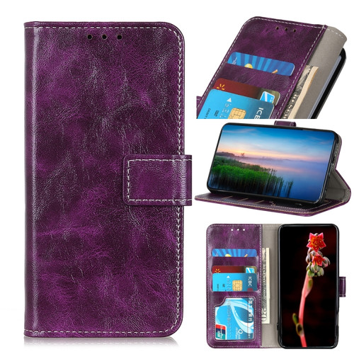iPhone 15 Pro Retro Crazy Horse Texture Horizontal Flip Leather Phone Case - Purple