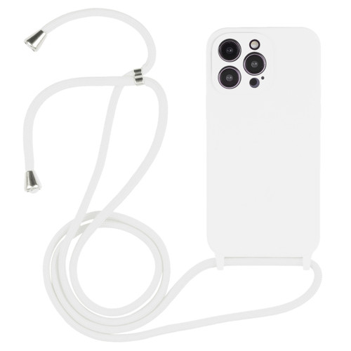 iPhone 15 Pro Crossbody Lanyard Liquid Silicone Case - White