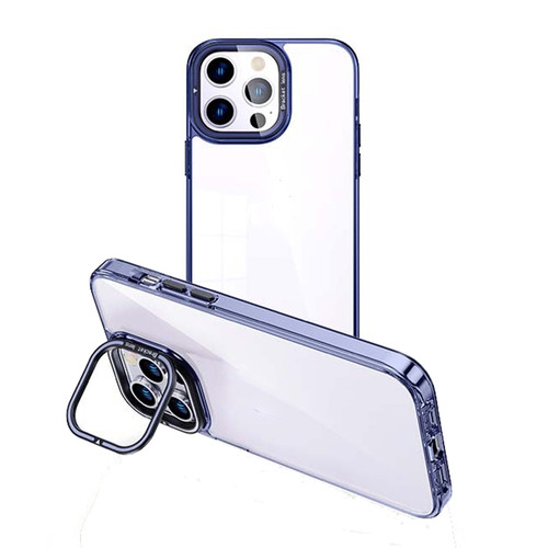 iPhone 15 Pro Invisible Camera Holder Transparent Phone Case - Blue