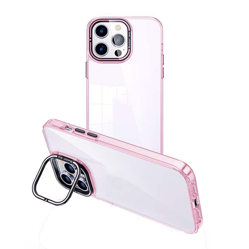 iPhone 15 Pro Invisible Camera Holder Transparent Phone Case - Pink