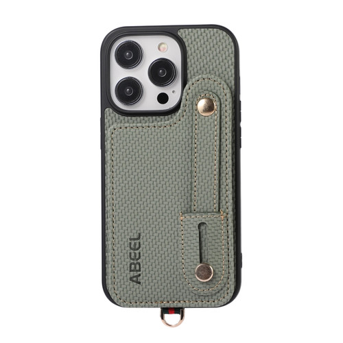 iPhone 15 Pro ABEEL Carbon Fiber RFID Card Holder Phone Case - Green