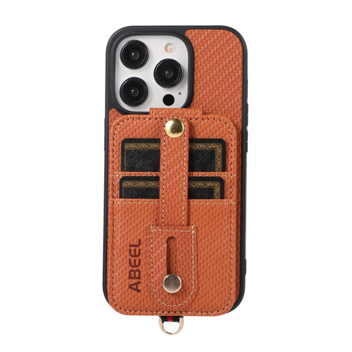 iPhone 15 Pro ABEEL Carbon Fiber RFID Card Holder Phone Case - Brown