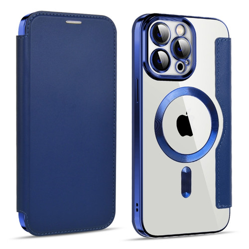 iPhone 15 Pro MagSafe Magnetic RFID Anti-theft Leather Phone Case - Dark Blue