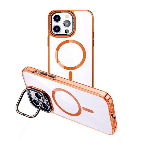 iPhone 15 Pro MagSafe Magnetic Invisible Holder Transparent Phone Case - Orange