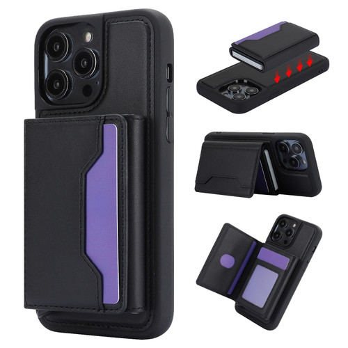 iPhone 15 Pro RFID Anti-theft Detachable Card Bag Leather Phone Case - Black