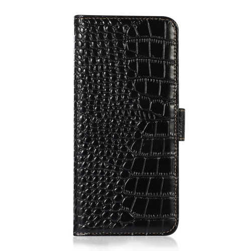 For iPhone 15 Pro Max Crocodile Top Layer Cowhide Leather Phone Case(Black)