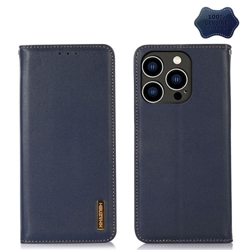 iPhone 15 Pro KHAZNEH Nappa Top Layer Cowhide Leather Phone Case - Blue