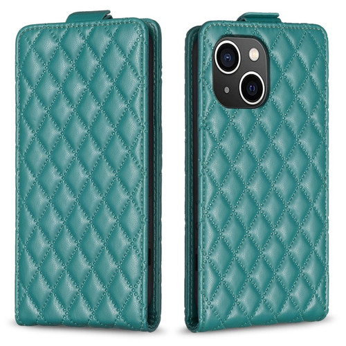 iPhone 15 Plus Diamond Lattice Vertical Flip Leather Phone Case - Green