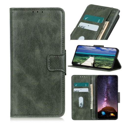 iPhone 15 Plus Mirren Crazy Horse Texture Horizontal Flip Leather Phone Case - Dark Green