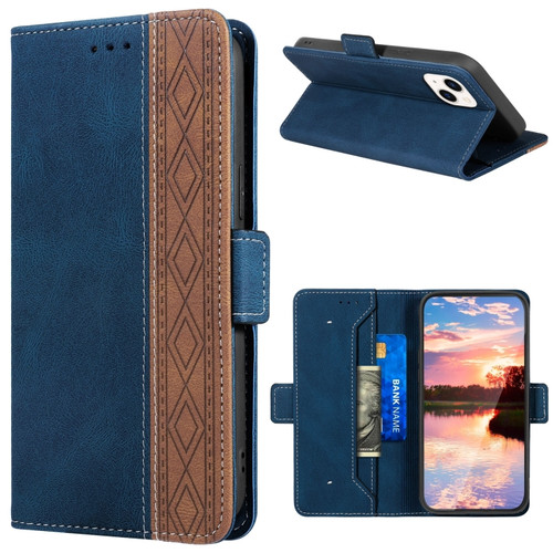 iPhone 15 Plus Stitching Side-Magnetic RFID Leather Phone Case - Royal Blue