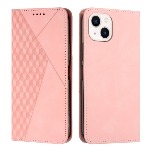 iPhone 15 Plus Diamond Splicing Skin Feel Magnetic Leather Phone Case - Rose Gold
