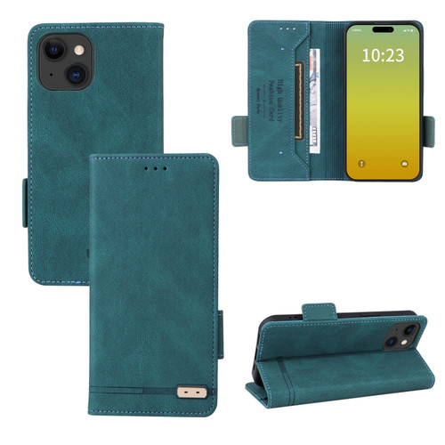 iPhone 15 Plus Magnetic Clasp Leather Phone Case - Green