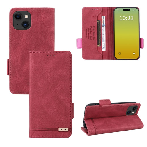 iPhone 15 Plus Magnetic Clasp Leather Phone Case - Red