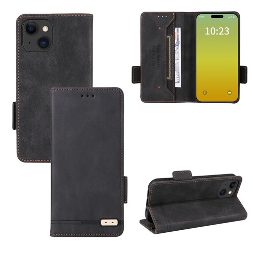 iPhone 15 Plus Magnetic Clasp Leather Phone Case - Black