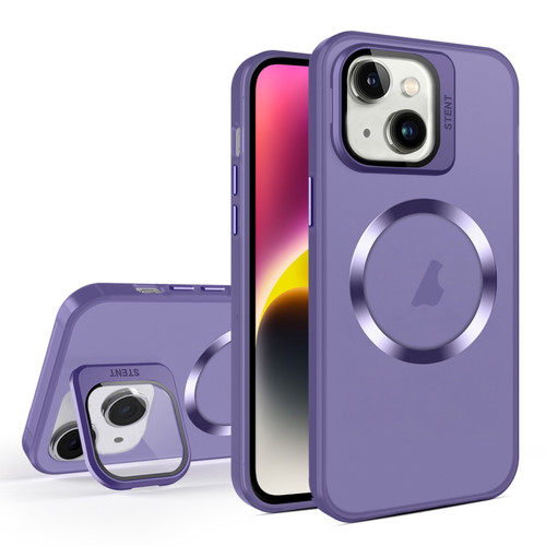 iPhone 15 Plus Skin Feel CD Texture MagSafe Lens Holder Phone Case - Dark Purple