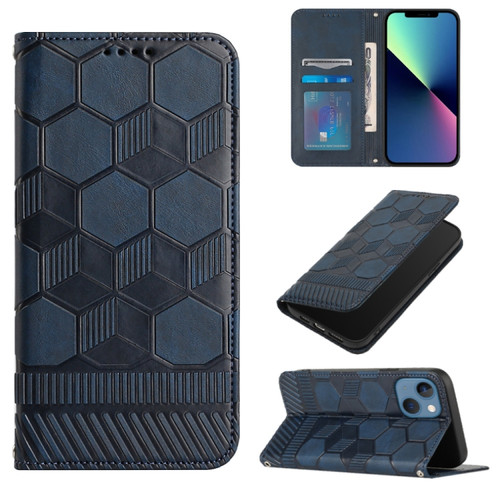 iPhone 15 Plus Football Texture Magnetic Leather Flip Phone Case - Dark Blue