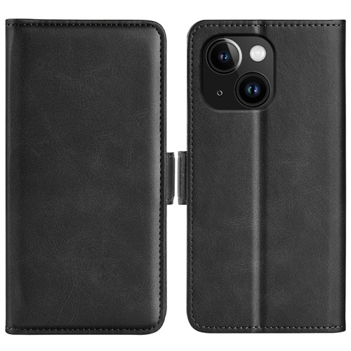 iPhone 15 Plus Dual-side Magnetic Buckle Horizontal Flip Leather Phone Case - Black