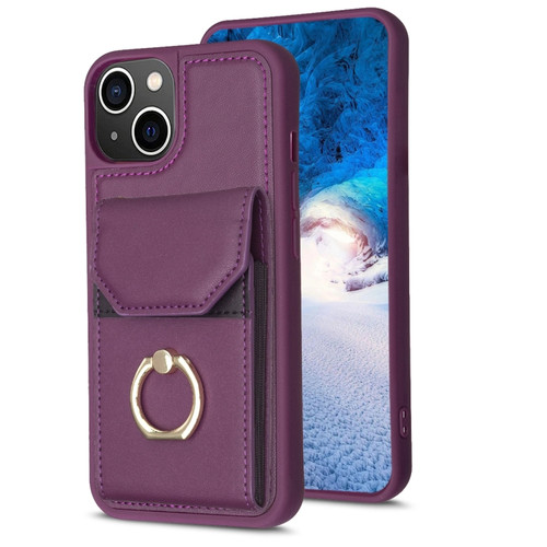 iPhone 15 Plus BF29 Organ Card Bag Ring Holder Phone Case - Dark Purple