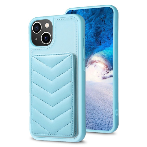 iPhone 15 Plus BF26 Wave Pattern Card Bag Holder Phone Case - Blue