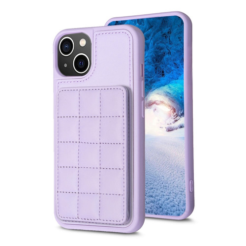 iPhone 15 Plus Grid Card Slot Holder Phone Case - Light Purple