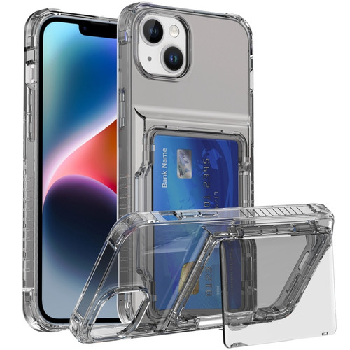 iPhone 15 Plus Crystal Clear Flip Card Slot Phone Case - Transparent Black