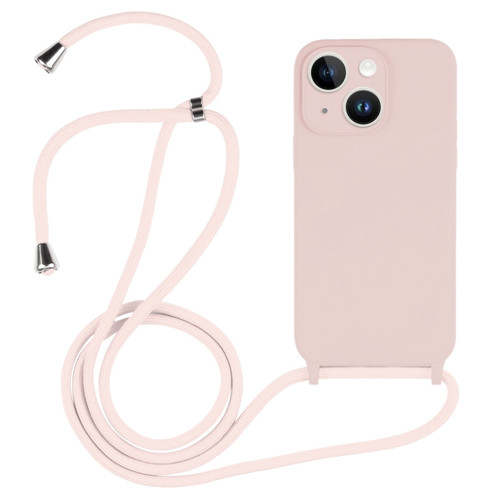 iPhone 15 Plus Crossbody Lanyard Liquid Silicone Case - Sand Pink