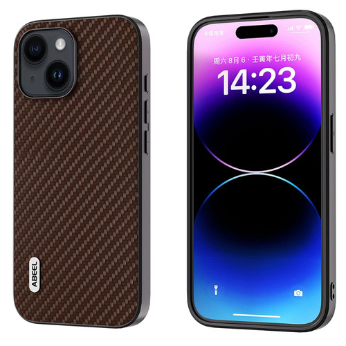 iPhone 15 Plus ABEEL Carbon Fiber Texture Protective Phone Case - Dark Brown