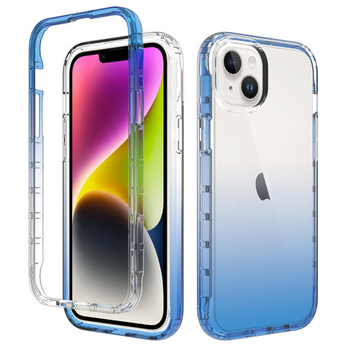 iPhone 15 Plus Shockproof Clear Gradient PC + TPU Phone Case - Blue