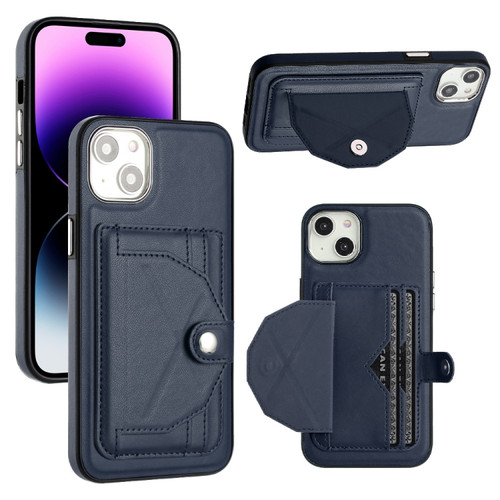 iPhone 15 Plus Shockproof Leather Phone Case with Card Holder - Blue