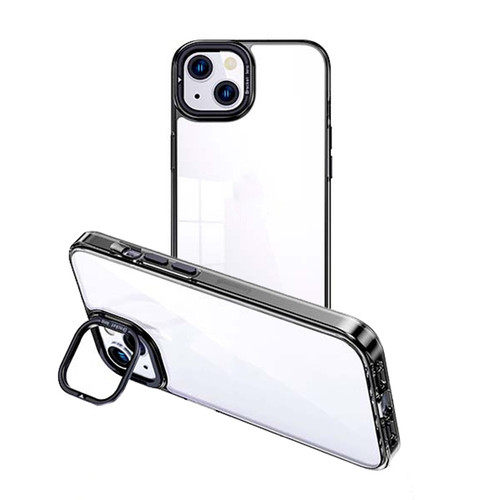 iPhone 15 Plus Invisible Camera Holder Transparent Phone Case - Black