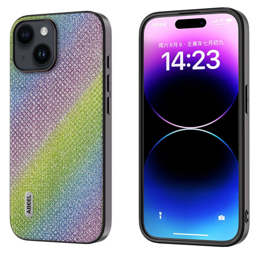 iPhone 15 Plus ABEEL Diamond Black Edge Phone Case - Rainbow Diamond