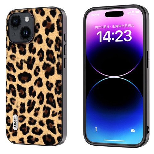 iPhone 15 Plus ABEEL Black Edge Leopard Phone Case - Leopard Print