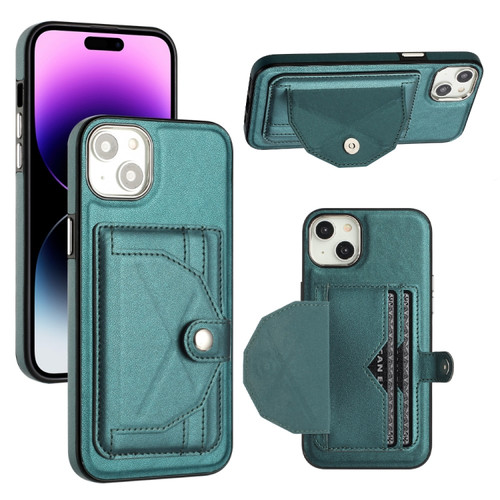 iPhone 15 Plus Shockproof Leather Phone Case with Card Holder - Green