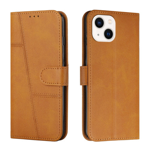 iPhone 15 Plus Stitching Calf Texture Buckle Leather Phone Case - Yellow