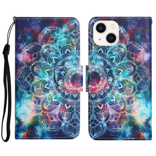 iPhone 15 Plus 3D Colored Drawing Flip Leather Phone Case - Star Mandala