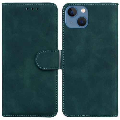 iPhone 15 Plus Skin Feel Pure Color Flip Leather Phone Case - Green