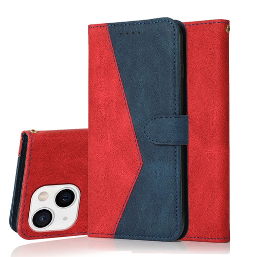 iPhone 15 Plus Dual-color Stitching Leather Phone Case - Red Blue
