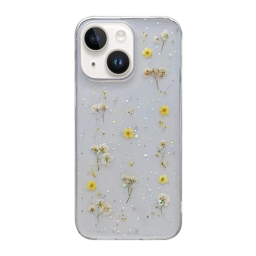 iPhone 15 Plus Gypsophila Flowers Pattern TPU Protective Phone Case - Yellow