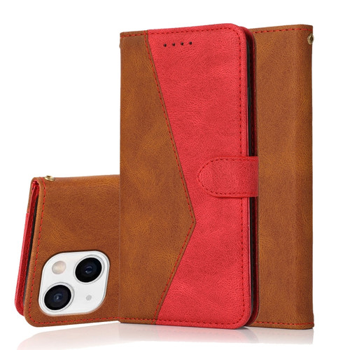 iPhone 15 Plus Dual-color Stitching Leather Phone Case - Brown Red