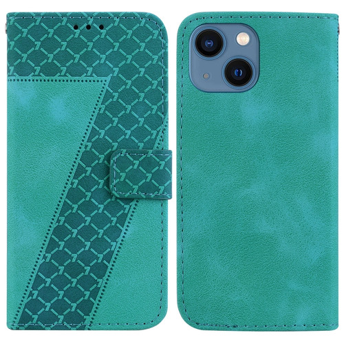 iPhone 15 Plus 7-shaped Embossed Leather Phone Case - Green