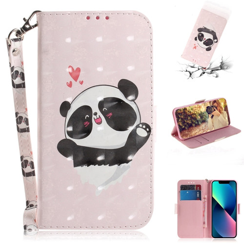 iPhone 15 Plus 3D Colored Horizontal Flip Leather Phone Case - Heart Panda